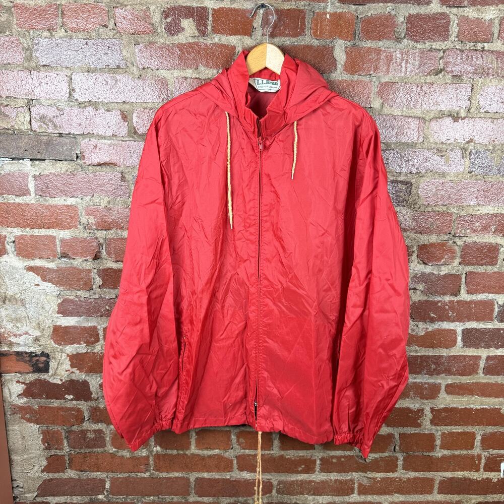 Vintage L.L. Bean Jacket Mens Large Red Nylon Hooded Lightweight Windbreaker 80s